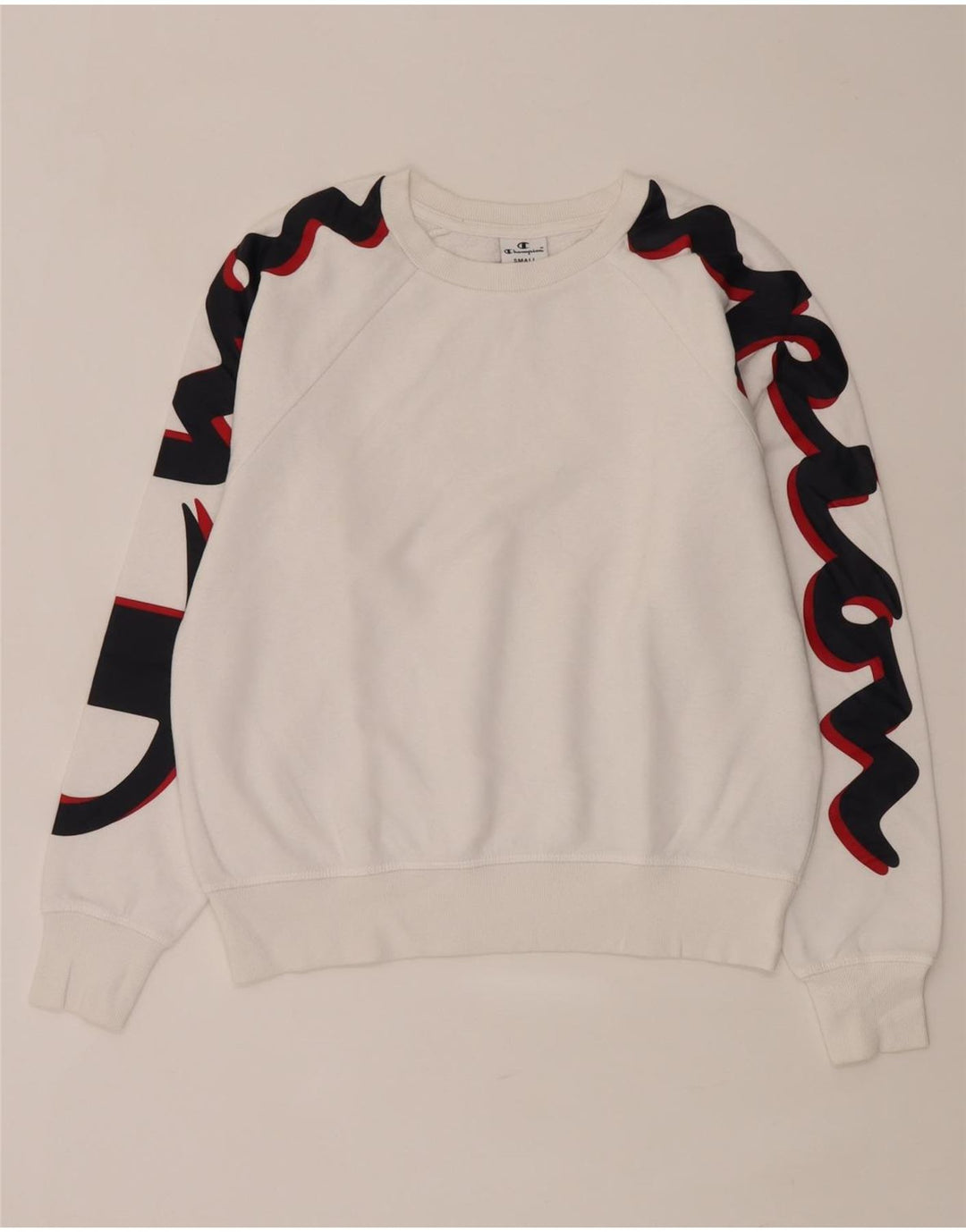 Champion feminino oversized gráfico moletom jumper UK 10 pequeno branco