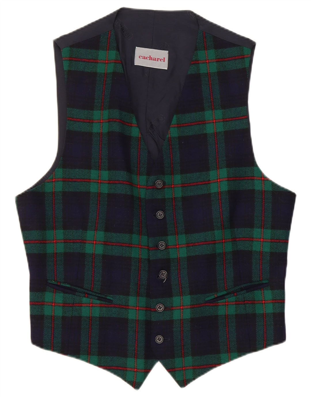 Colete masculino Cacharel IT 50 lã xadrez azul marinho médio