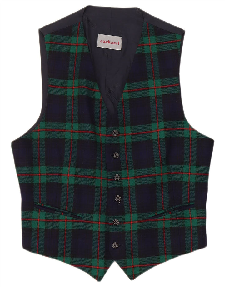 Colete masculino Cacharel IT 50 lã xadrez azul marinho médio