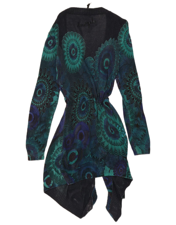 Suéter cardigã feminino Desigual Longline grande azul marinho paisley