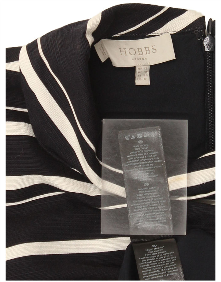 Vestido bainha feminino Hobbs UK 12 algodão listrado preto médio