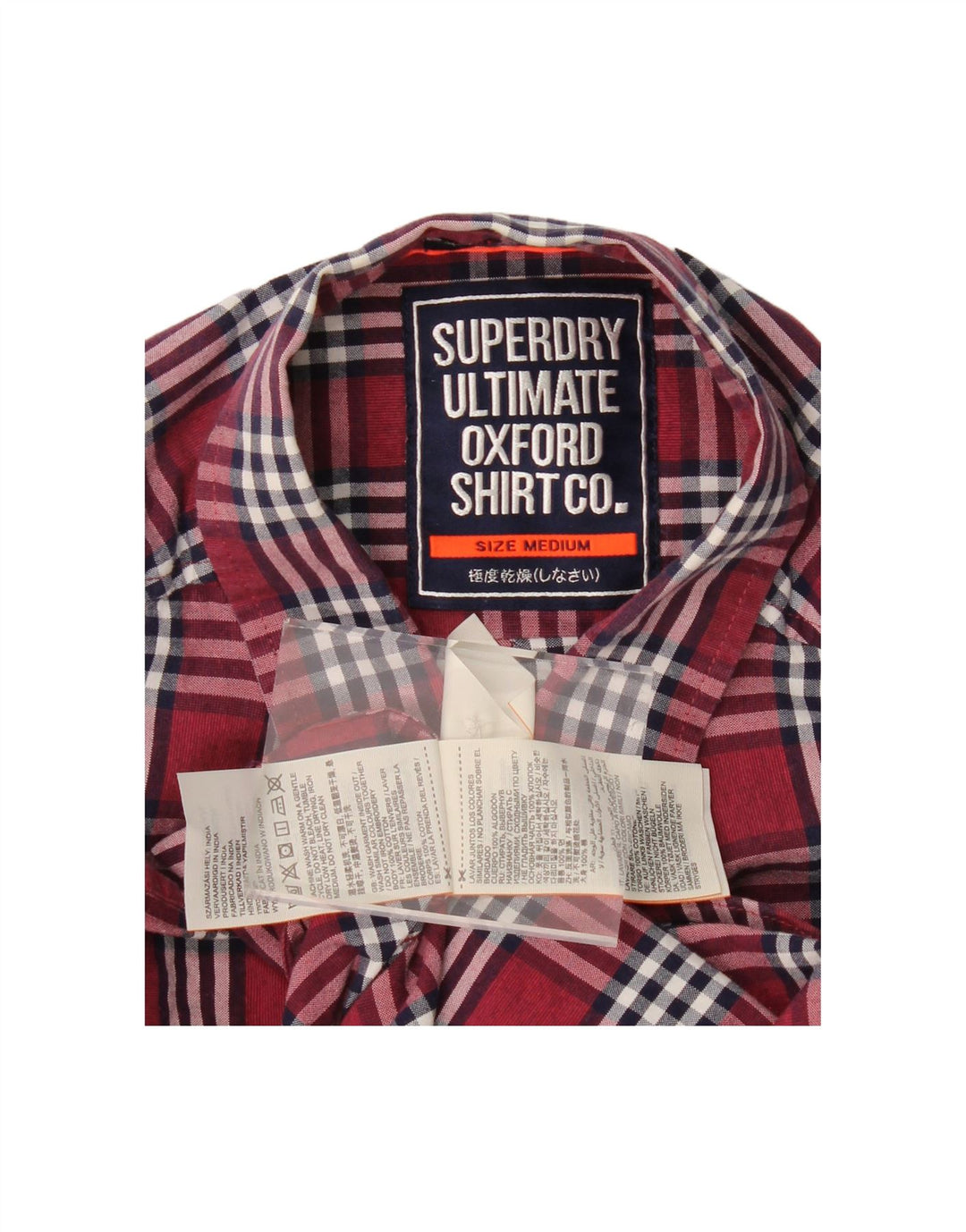 Camisa masculina SUPERDRY de algodão xadrez médio Borgonha