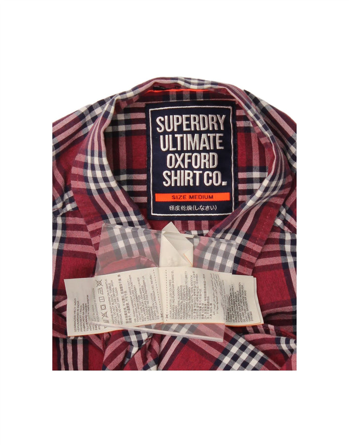 Camisa masculina SUPERDRY de algodão xadrez médio Borgonha