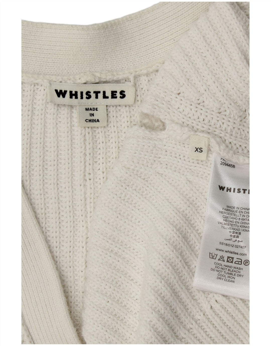 WHISTLES Suéter feminino oversized com corte aberto e algodão branco Reino Unido 6 XS