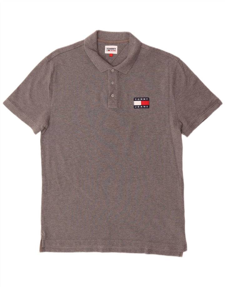 Camisa polo masculina TOMMY HILFIGER grande algodão cinza