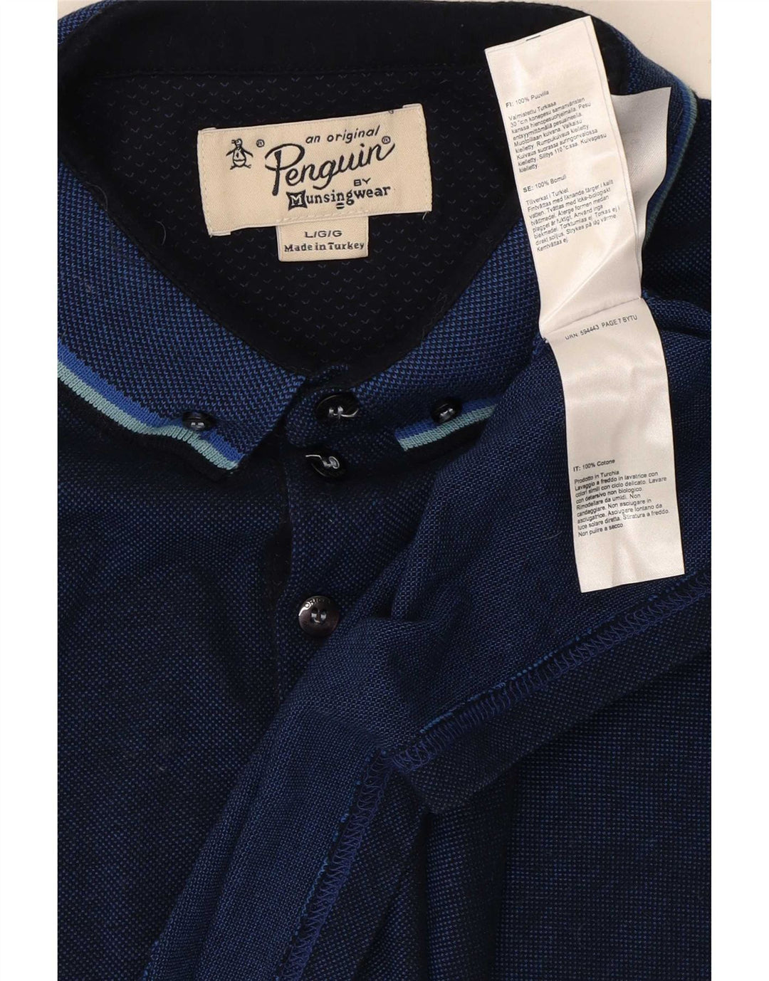 Camisa polo masculina Penguin grande algodão listrado azul marinho