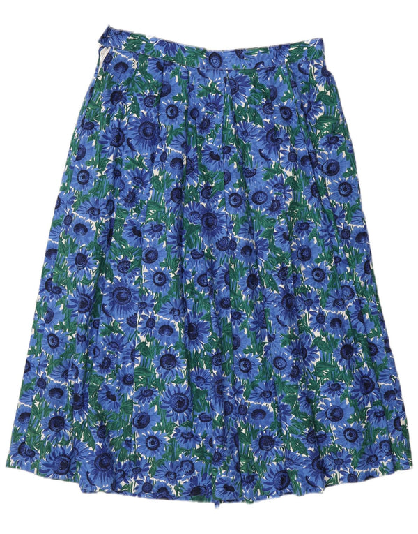 Saia plissada de cintura alta feminina vintage EU 44 XL W30 algodão floral azul