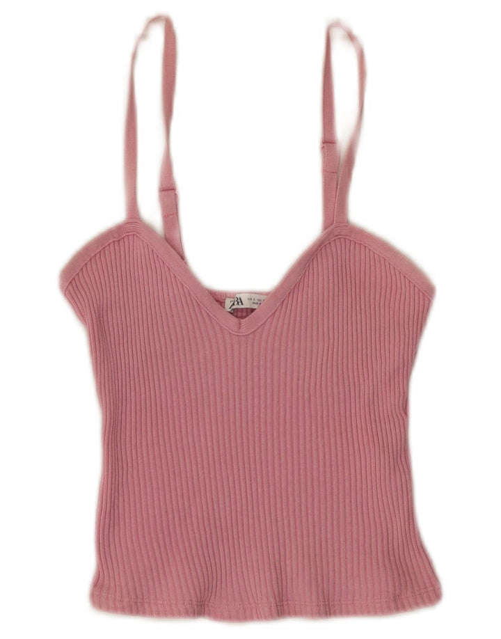 Zara Womens Crop Cami Top UK 8 Pequeno Rosa