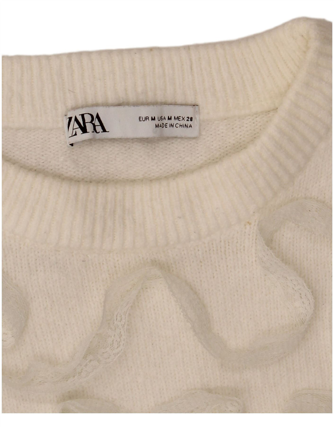 Zara Suéter feminino cropped com gola canoa Reino Unido 14 médio branco