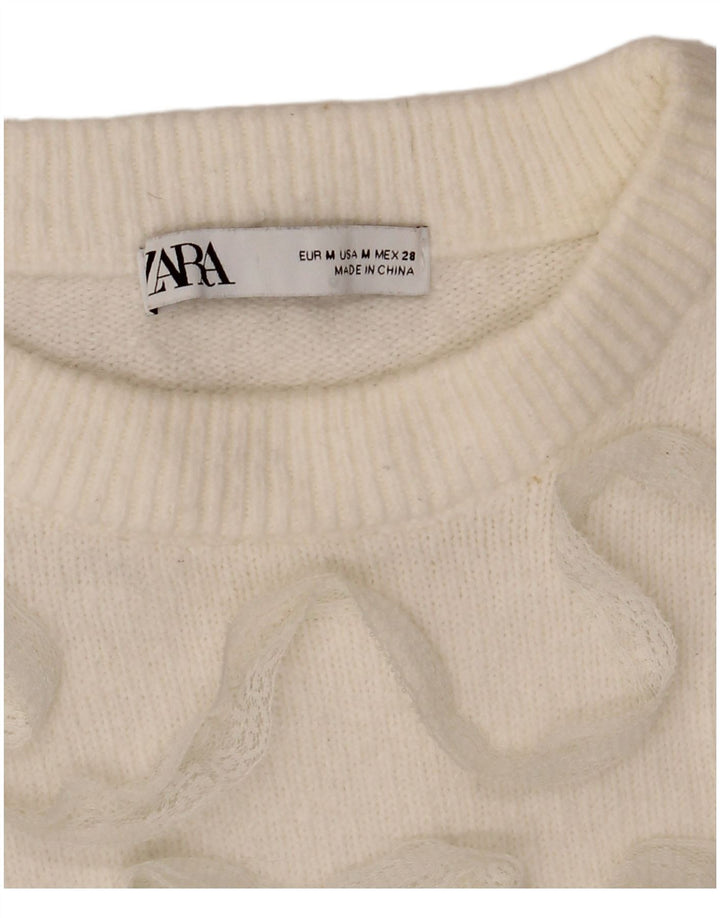 Zara Suéter feminino cropped com gola canoa Reino Unido 14 médio branco