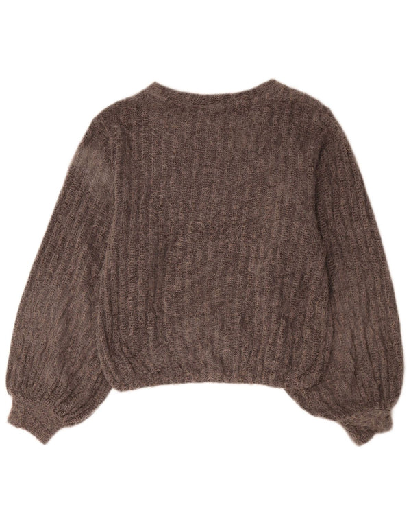 Suéter feminino Zara com gola canoa e gola canoa UK 14 poliéster cinza médio