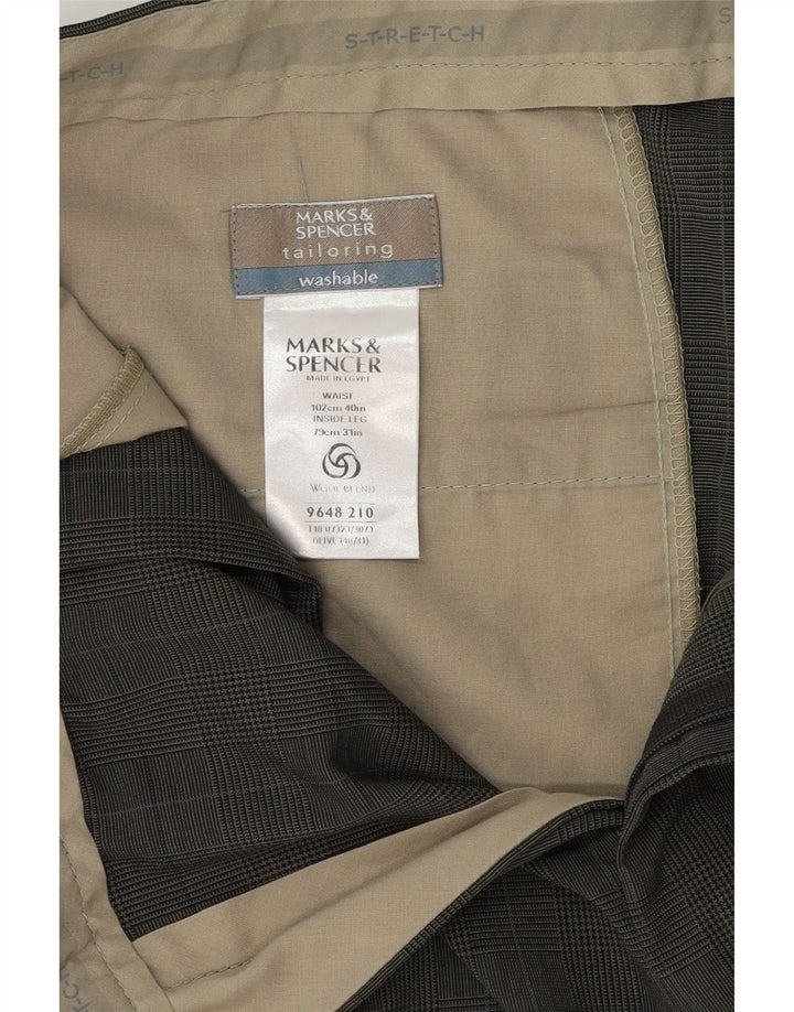 Calça masculina Marks & Spencer com pegged suit W40 L31 cáqui xadrez poliéster