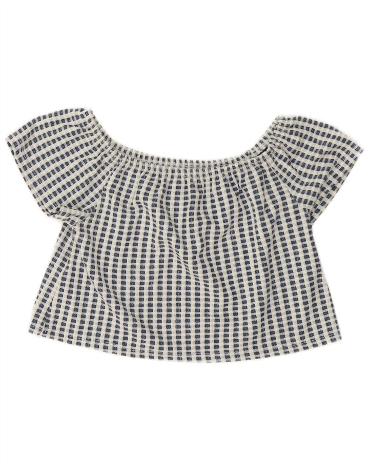 Zara Womens Trafaluc Crop Top UK 10 Pequeno Azul Check Poliéster