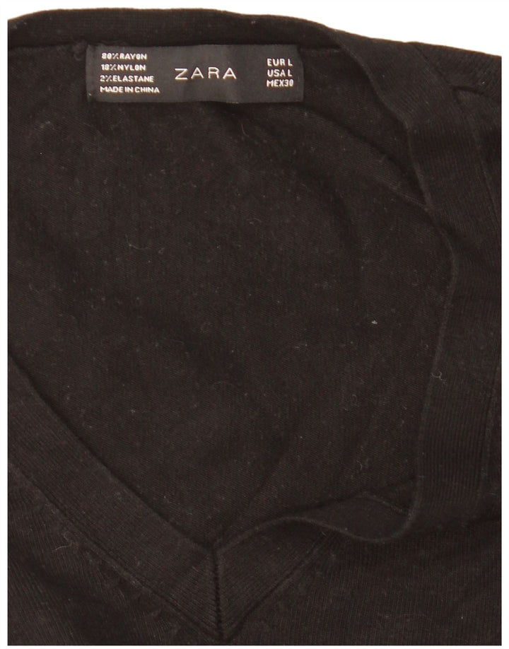 Suéter feminino Zara com decote em V Reino Unido 16 grande preto