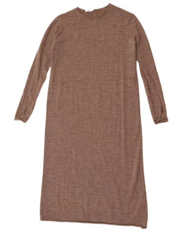 Vestido jumper feminino Zara Reino Unido 10 pequeno lã manchada marrom