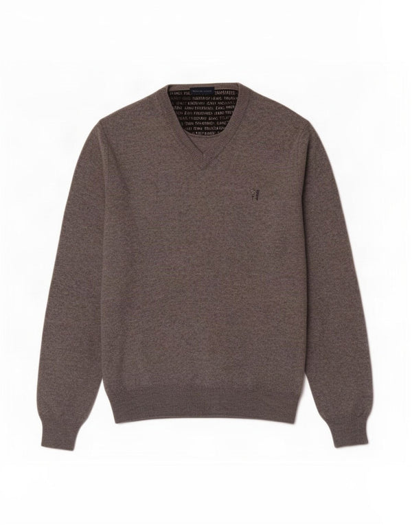 Trussardi Jeans Suéter masculino com decote em V grande cinza manchado