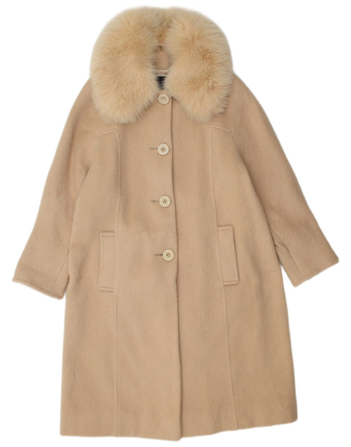 Sobretudo feminino vintage UK 14 caxemira bege médio