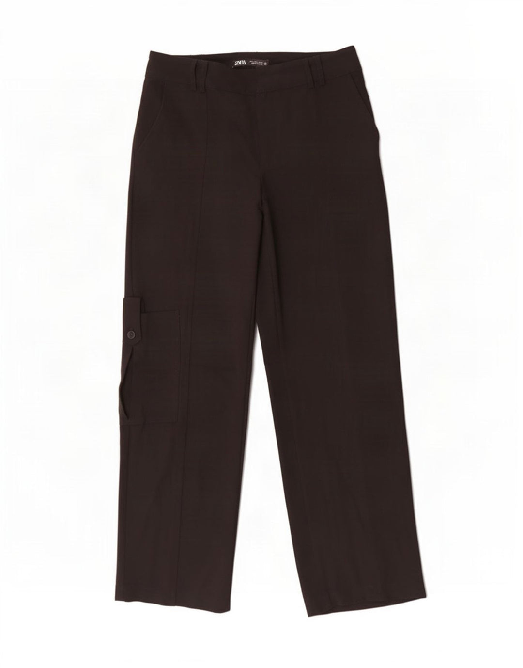 Calça cargo reta feminina Zara pequena W26 L31 poliéster preto