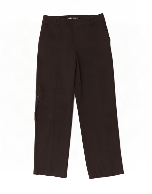 Calça cargo reta feminina Zara pequena W26 L31 poliéster preto