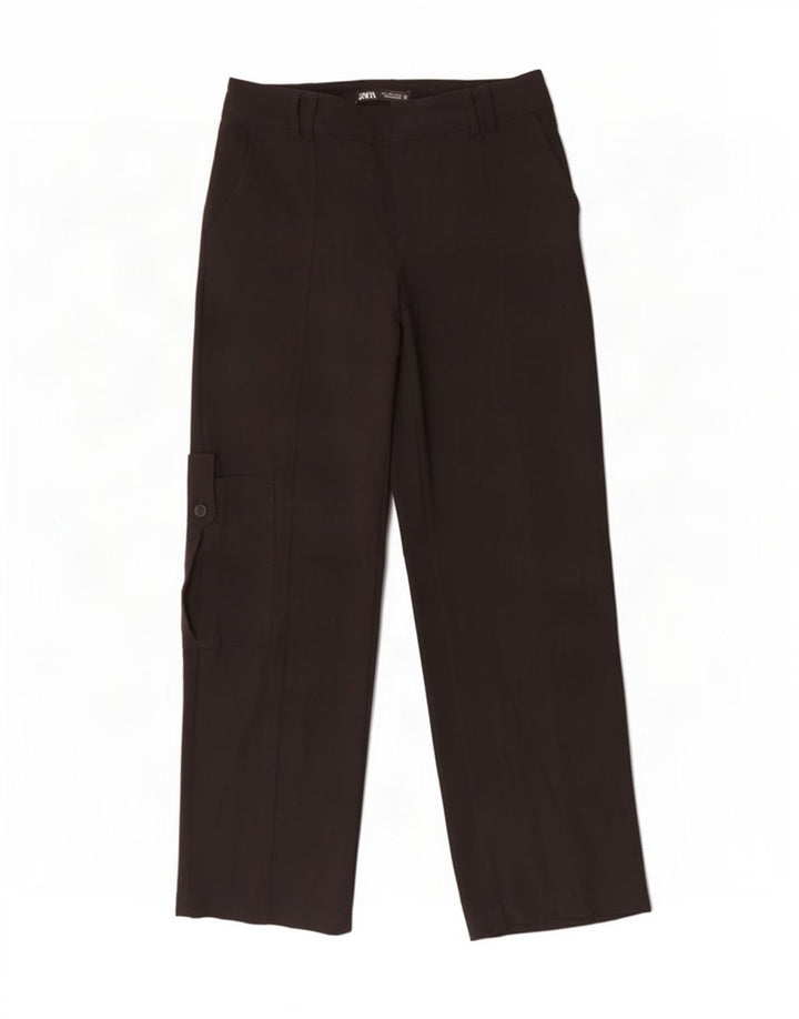 Calça cargo reta feminina Zara pequena W26 L31 poliéster preto