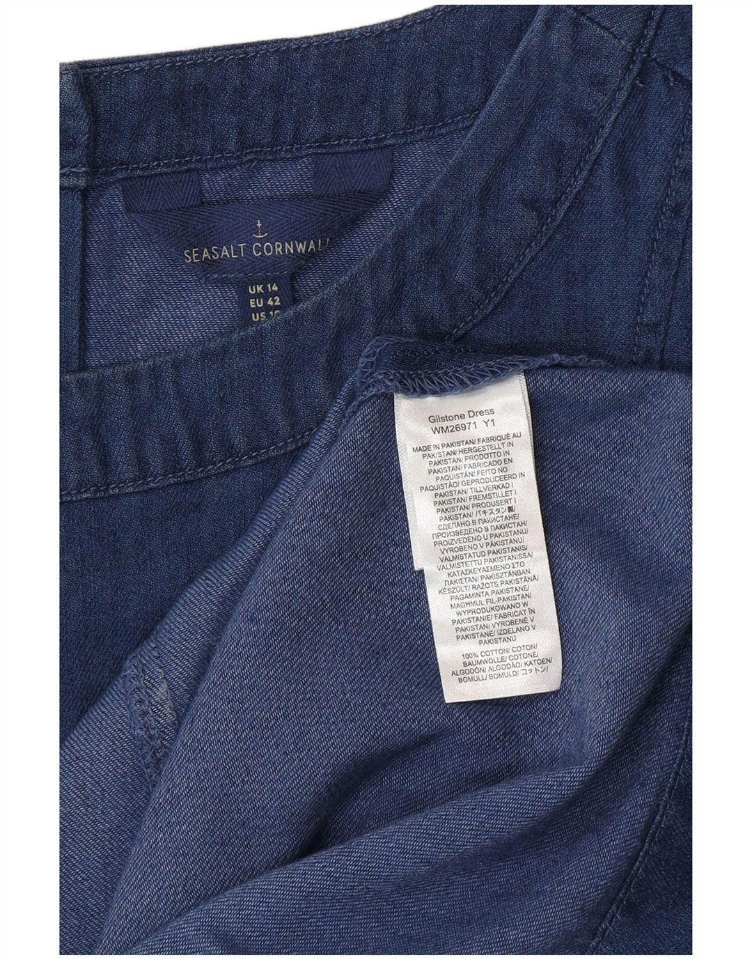 Vestido feminino Seasalt Cornwall Shift UK 14 grande algodão azul marinho