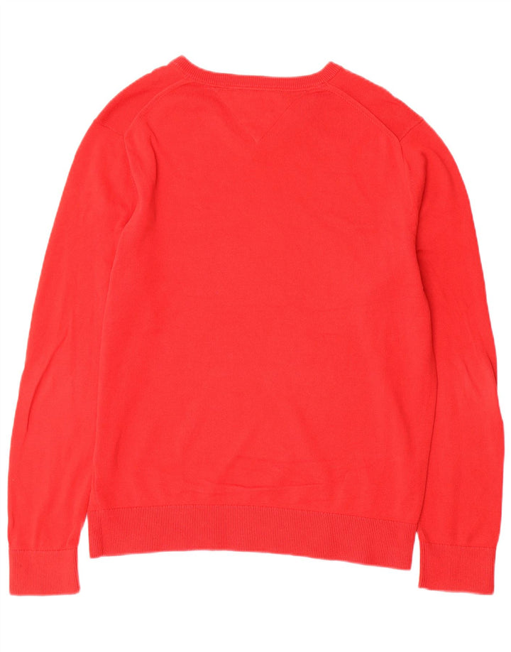 Suéter masculino Tommy Hilfiger com decote em V de algodão vermelho médio
