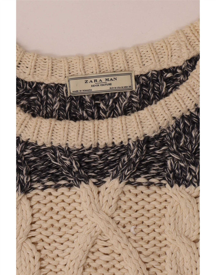 Zara Suéter masculino com gola canoa médio listrado bege