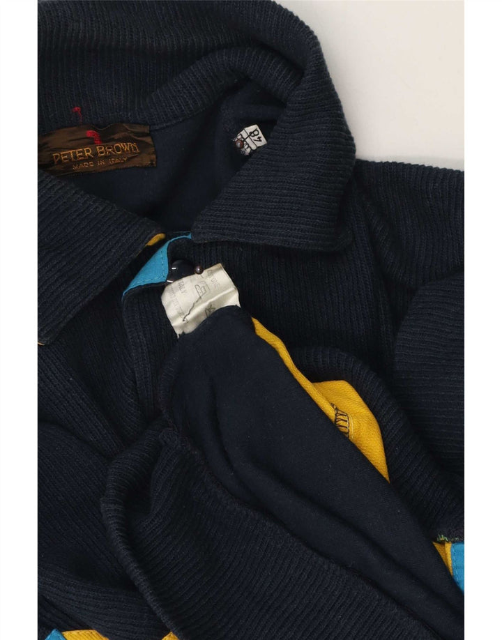 Suéter cardigã masculino Peter Brown IT 48 algodão colorblock azul marinho médio