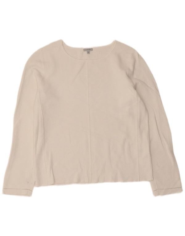 Top feminino Jigsaw manga comprida UK 12 viscose branca média