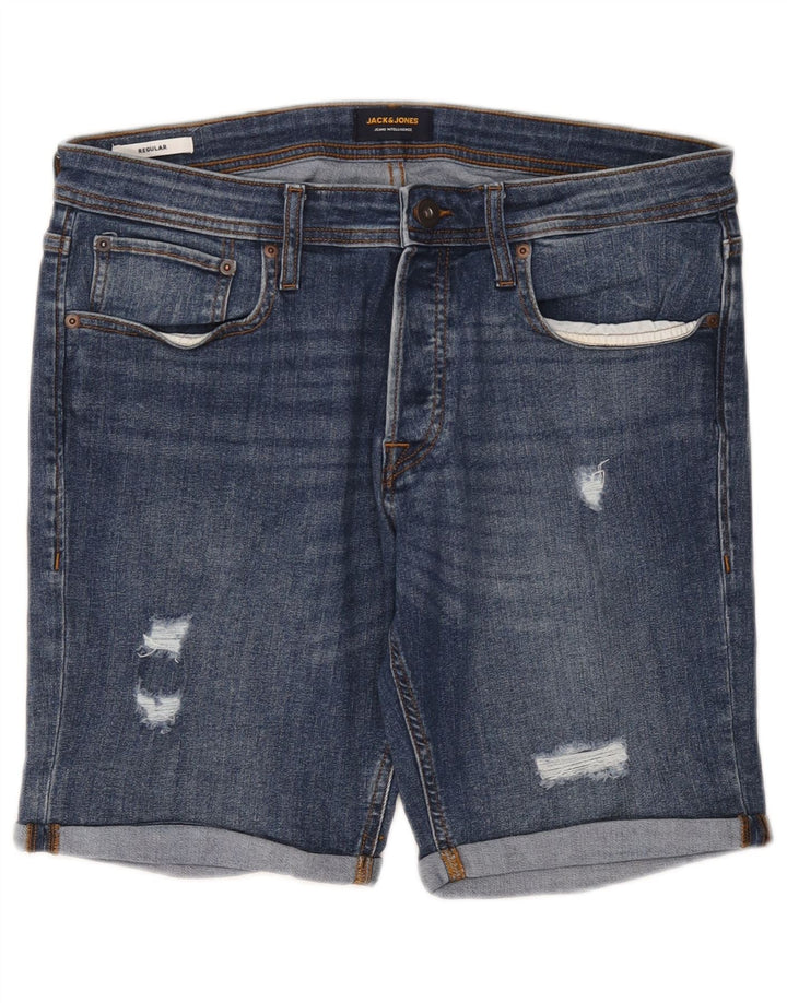 Shorts jeans masculino regular desgastado Jack & Jones grande W36 algodão azul