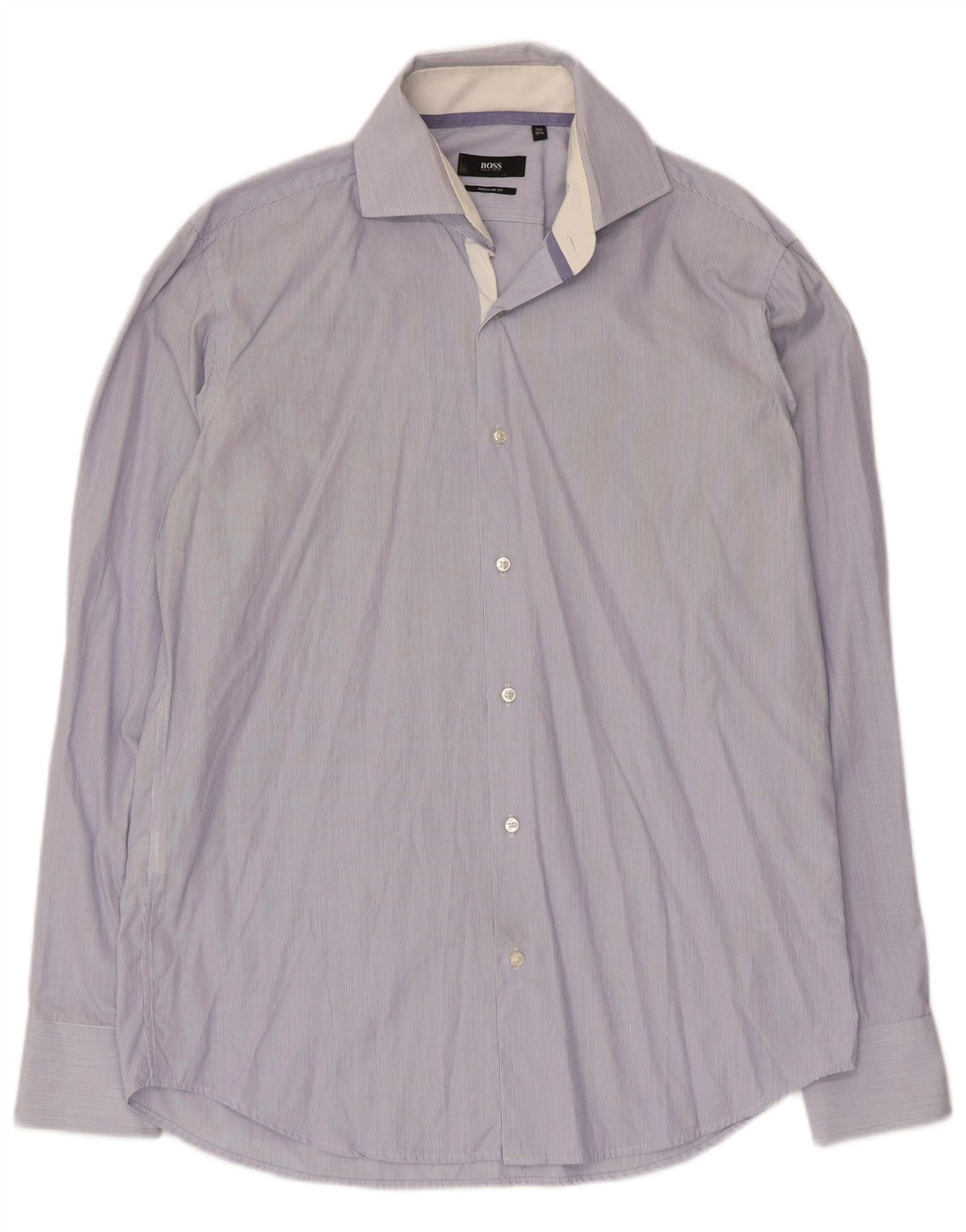 Camisa masculina Hugo Boss Regular Fit tamanho 39 15 1/2 risca de giz azul médio