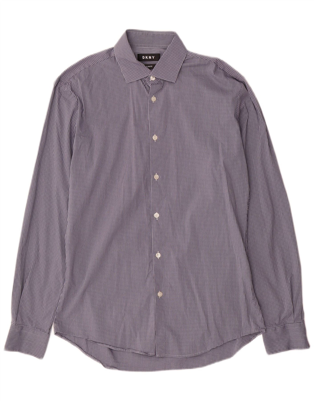 Camisa masculina Dkny Slim Fit tamanho 39 15/5 algodão xadrez azul médio