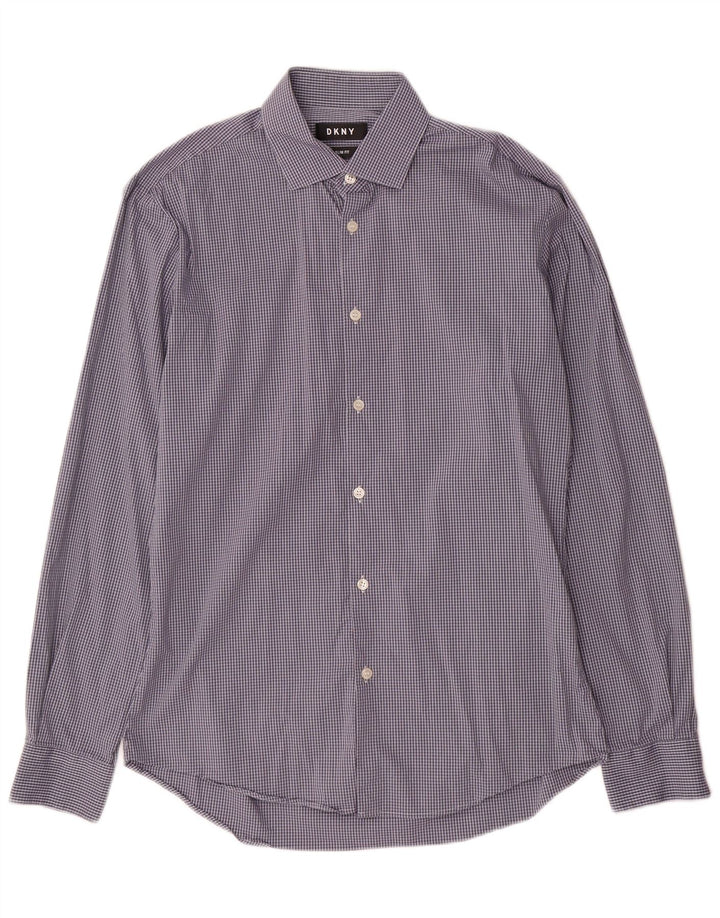 Camisa masculina Dkny Slim Fit tamanho 39 15/5 algodão xadrez azul médio