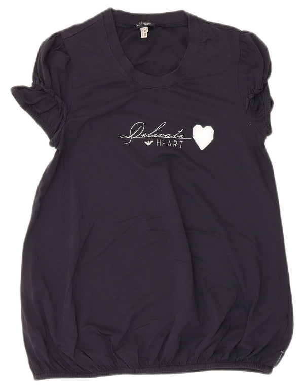 Blusa gráfica feminina Armani Top EU 34 2XS azul marinho algodão