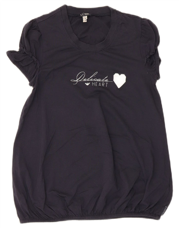 Blusa gráfica feminina Armani Top EU 34 2XS azul marinho algodão