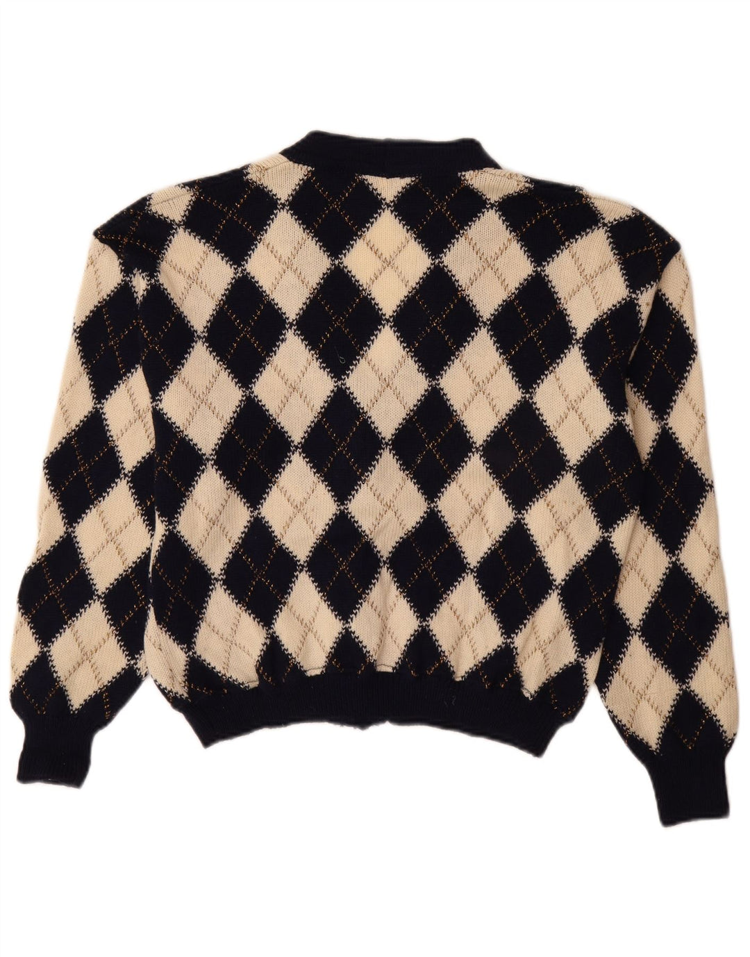 Suéter cardigã feminino vintage IT 48 XL Bege Argyle/Diamante