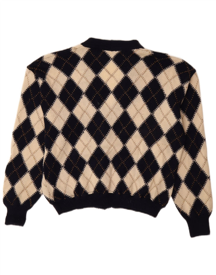 Suéter cardigã feminino vintage IT 48 XL Bege Argyle/Diamante