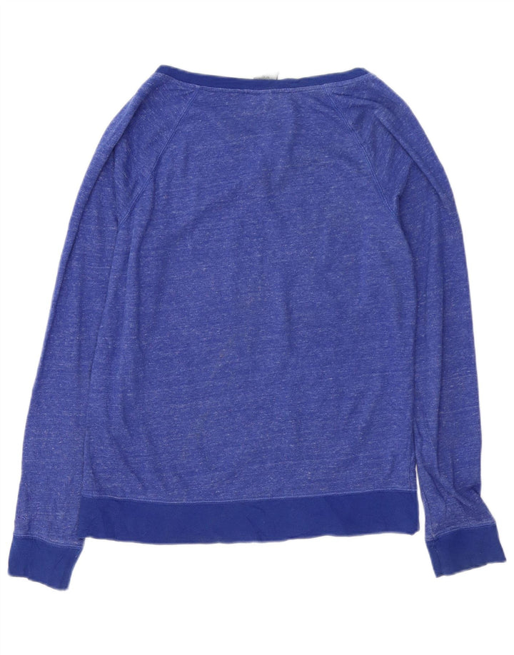 CHAMPION moletom feminino jumper UK 14 algodão manchado azul médio