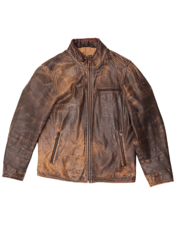 Milestone Mens Leather Jacket UK 40 Large Brown Lambskin