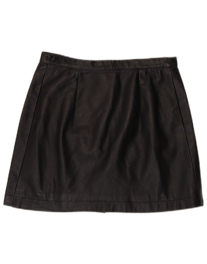 Mini saia de couro feminina vintage W30 médio preto