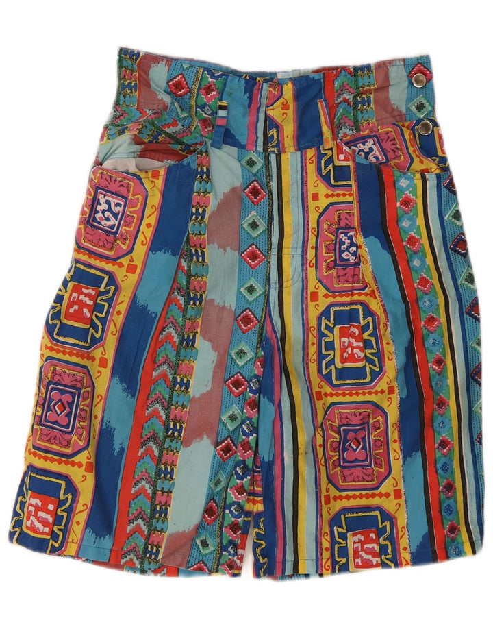 Bermuda feminina vintage W30 média multicolorida geométrica