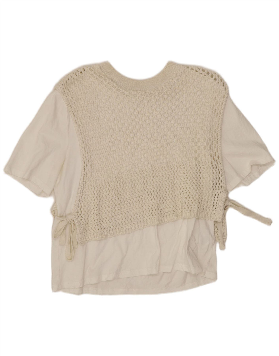 Blusa feminina de crochê Zara Top UK 14 médio off white algodão