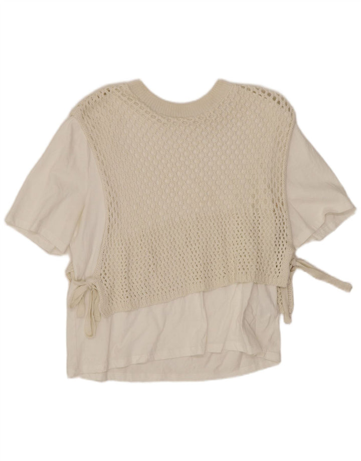 Blusa feminina de crochê Zara Top UK 14 médio off white algodão