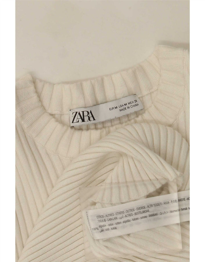 Zara blusa feminina cropped manga comprida top Reino Unido 12 algodão branco médio