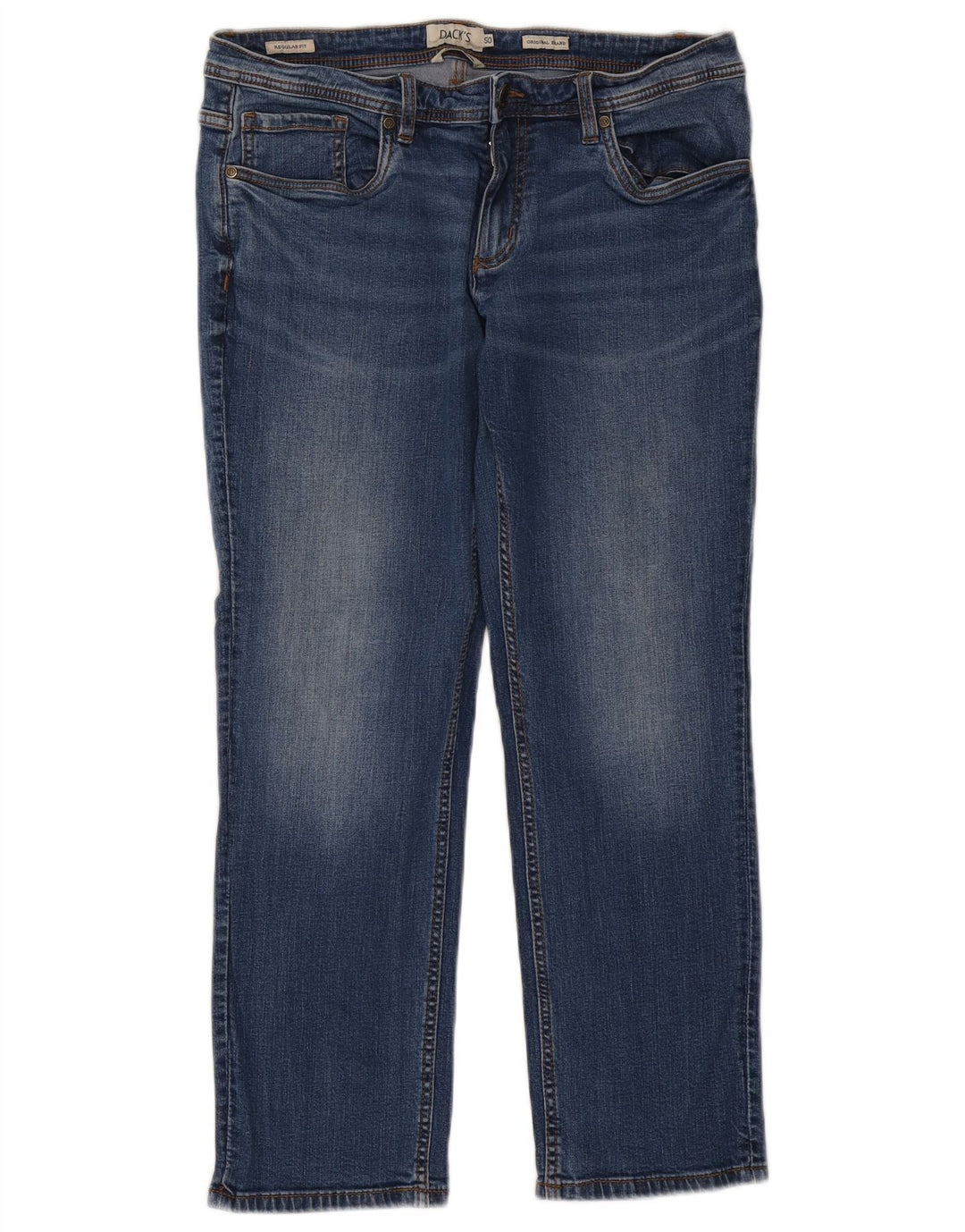 Calça jeans reta masculina de ajuste regular da Dack IT 50 grande W34 L28 algodão azul