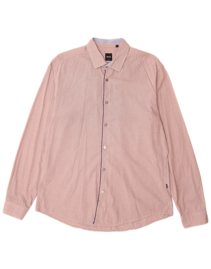 Camisa masculina Hugo Boss xadrez slim fit grande laranja houndstooth algodão