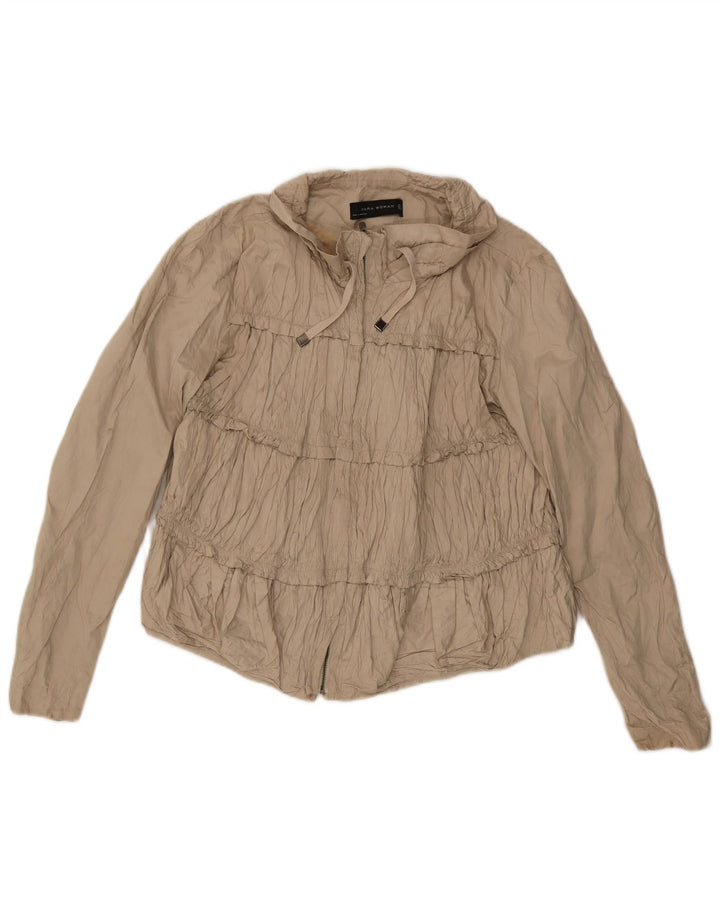 Zara Womens Crop Bomber Jacket UK 14 Grande Algodão Bege
