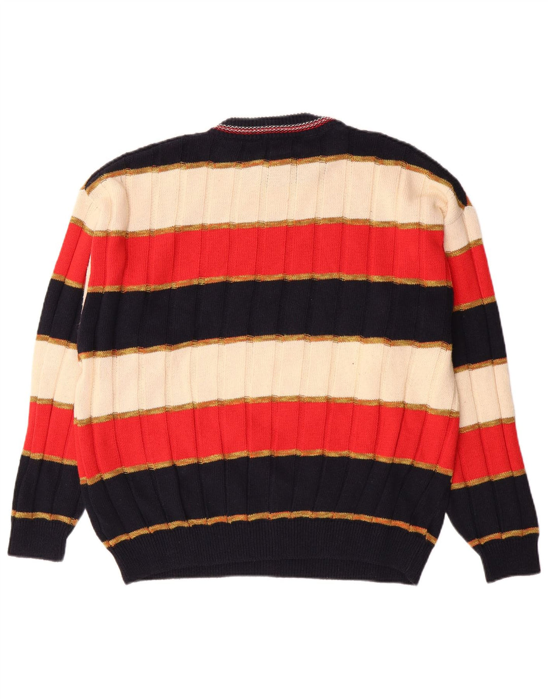Suéter vintage masculino com gola redonda, grande algodão listrado multicolorido