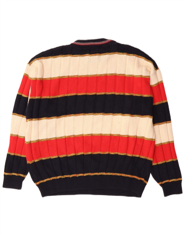 Suéter vintage masculino com gola redonda, grande algodão listrado multicolorido
