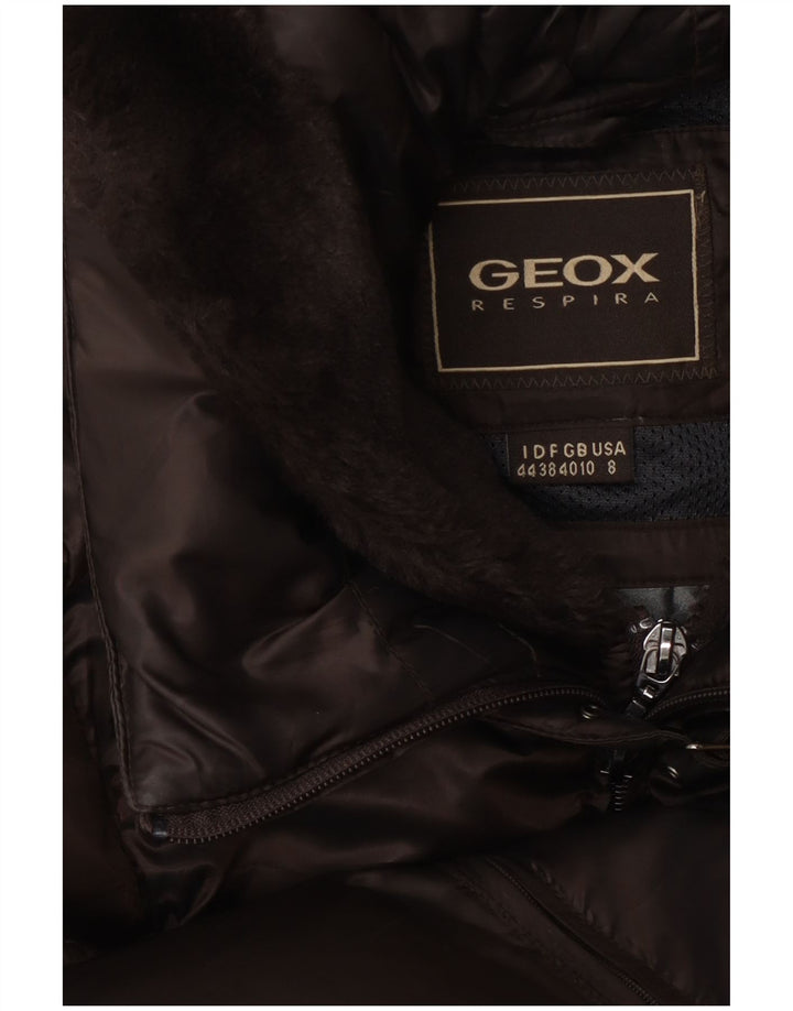 Jaqueta Geox Feminina Respira com Capuz Acolchoado Reino Unido 10 Pequeno Marrom